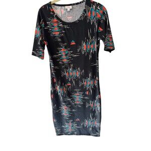 LuLaRoe Julia Womens Dress SZ S  Colorful  Tribal Aztec geometric  Stretch Midi